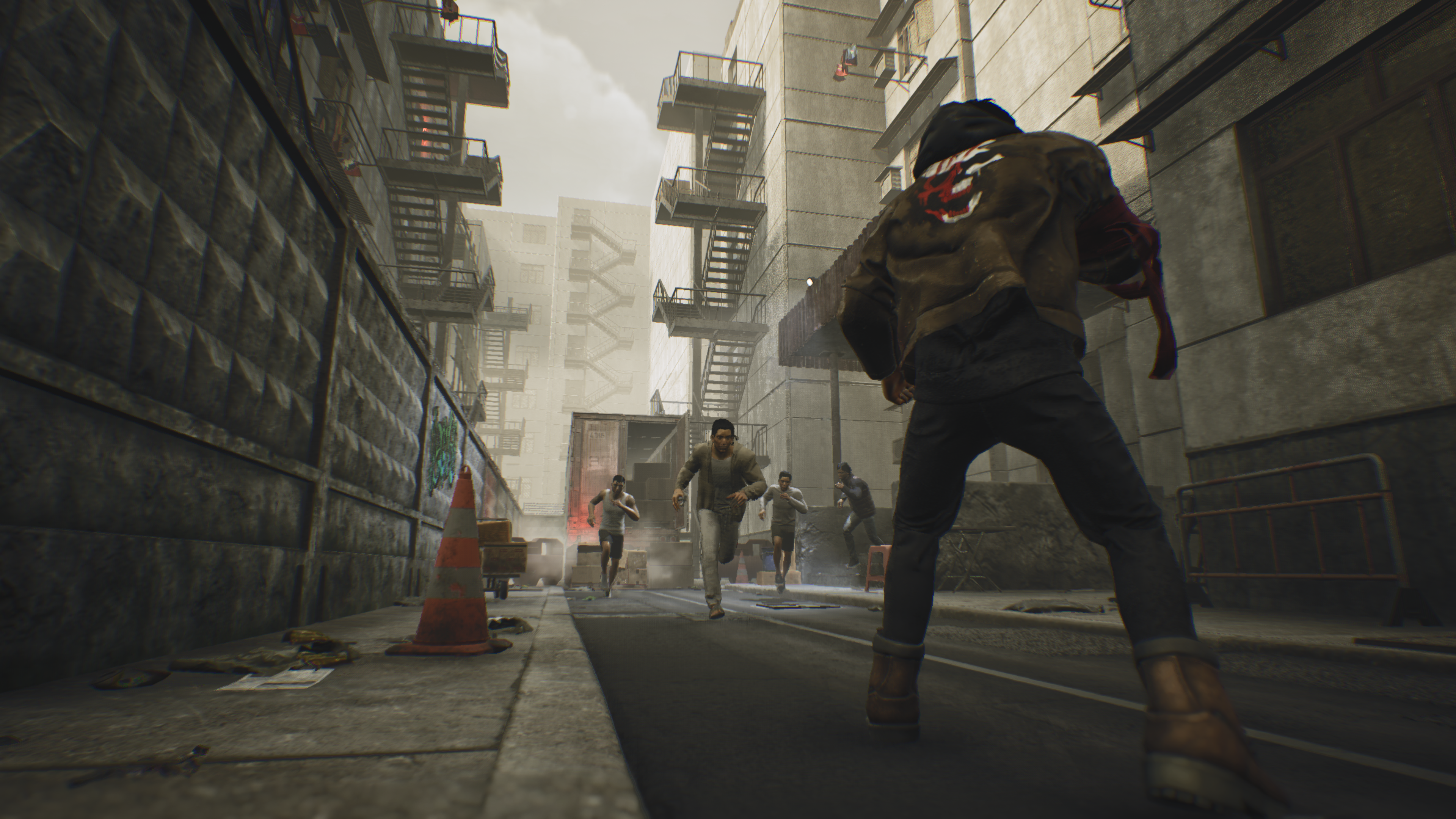 Hendra faces a group of opponents in a narrow city alley.